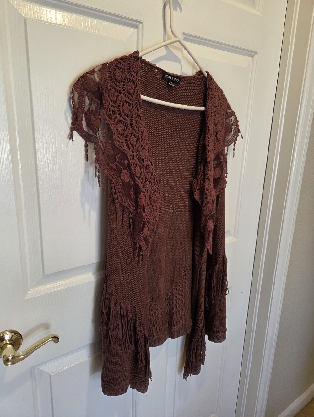 Double Zero Boho Lace Fringe Cardigan Maroon Size M - Picture 7 of 12